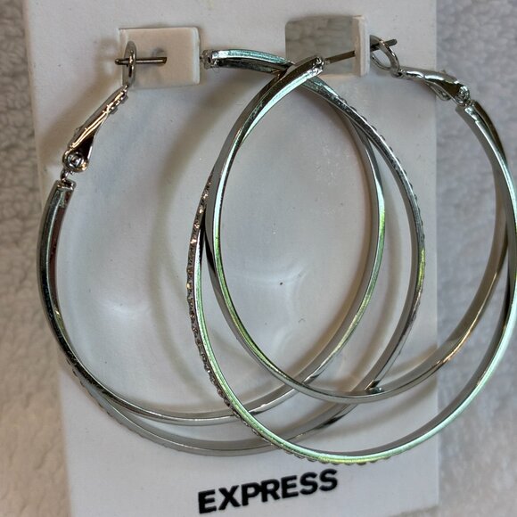 NWT Express Dual Hoop Silver Earrings Jewelry - Picture 2 of 7